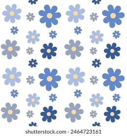 seamless blue floral pattern on white background 