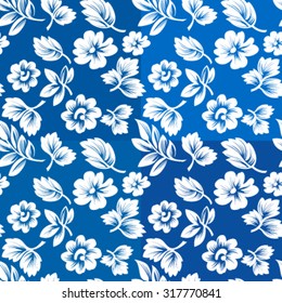 seamless blue floral pattern, scalable vector illustration