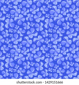 Seamless blue floral pattern. Soft blue flowers in watercolor style is chaotically repeating on sky blue background.