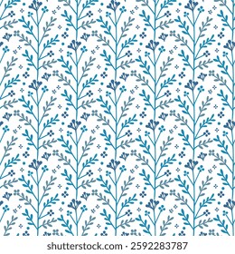 seamless blue floral pattern with vintage baroque inspired details for textile and art
