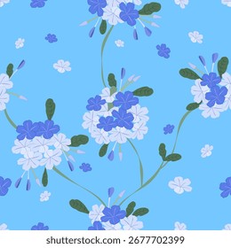 Seamless blue floral vine vector pattern for spring and summer design