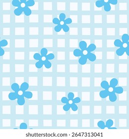Seamless blue flower check pattern 
