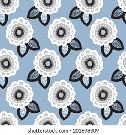 Seamless blue flower garden raw organic winter blossom background pattern in vector