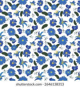 Padrão de flor azul sem costura com vibrações florais de primavera clara

Um padrão sem costura com flores azuis macias com uma delicada e fresca vibração de primavera. Ideal para design têxtil, papéis de parede, envoltório de presente, embalagem