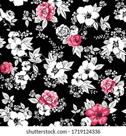 seamless blue  flower pattern  on black