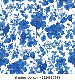 seamless blue flower pattern on white background