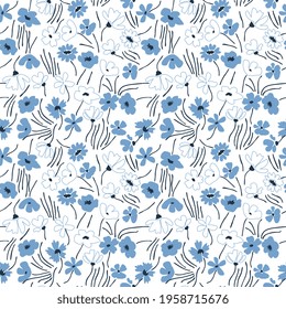 Seamless blue flowers decorative pattern