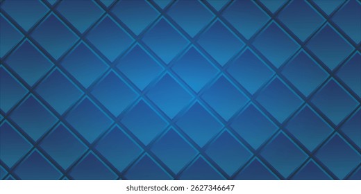 Seamless blue geometric background with a modern diamond pattern. Abstract 3D effect with a glowing center, perfect for digital, tech, or business design projects.