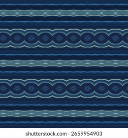 Seamless blue geometric pattern with diamond and wave motifs, ideal for textile design, backgrounds, and digital projects. Abstract, pattern, seamless, blue, geometric.