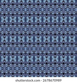Seamless blue geometric pattern with mirrored diamond shapes, perfect for textile, wallpaper, or digital backgrounds. Keywords: geometric, pattern, seamless.