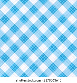 Seamless blue gingham fabric cloth, tablecloth, pattern, swatch, background, or wallpaper with fabric texture visible
