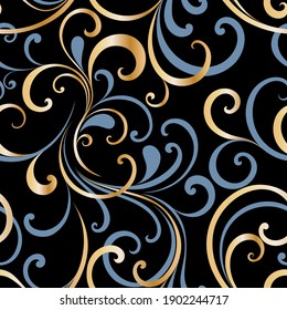 Seamless 
blue gold abstract floral background.