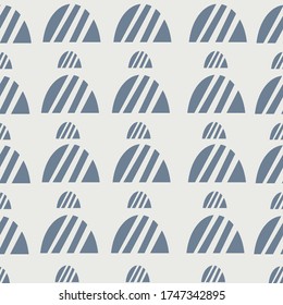 Seamless blue and gray abstract geometric patterned half circle with lines.