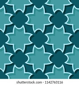 Seamless blue green background with 3d floral elements. Vector illustration