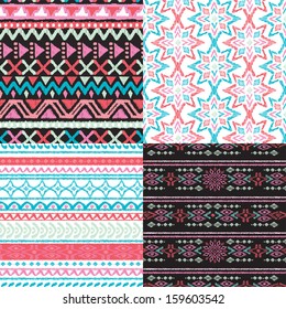 Seamless blue green and pink aztec vintage folklore background pattern in vector 