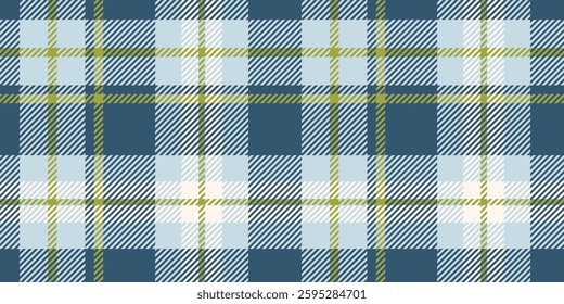 A seamless blue and green tartan plaid pattern with crisp diagonal accents, perfect for textiles, fashion, and home decor designs.