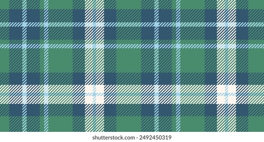 Seamless blue, green, and white plaid with intersecting lines and squares.