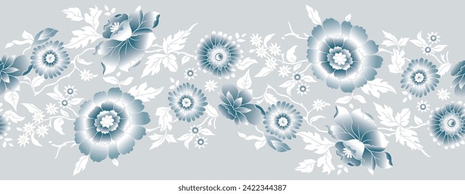 Seamless blue and grey floral border design