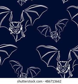 Seamless blue halloween pattern with bats