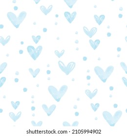 seamless blue hand draw heart and dot pattern on white background  , kids pattern