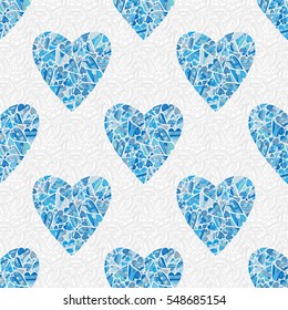 Seamless Blue Heart Pattern. Vector Illustration.