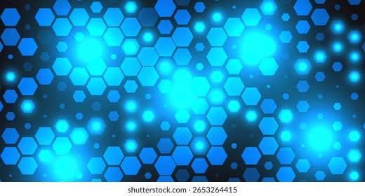 Padrão de hexágono azul contínuo no fundo escuro - tecnologia futurista

