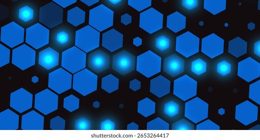 Patrón de hexágono azul sin costuras sobre fondo oscuro - Diseño Abstractas de Tecnología futurista

