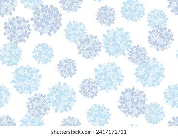 Seamless Blue Hydrangea Pattern Vector Illustration Isolated On A White Background. Horizontally And Vertically Repeatable. 