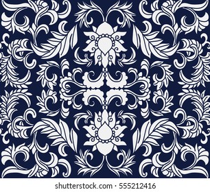 Seamless Blue Japanese Background Botanic Garden Flower Vine leaf
