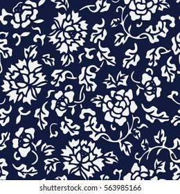 Seamless Blue Japanese Background Botanic Garden Flower Leaf