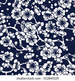 Seamless Blue Japanese Background Cross Plum Blossom