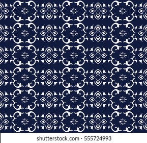 Seamless Blue Japanese Background Cross Spiral Frame Flower