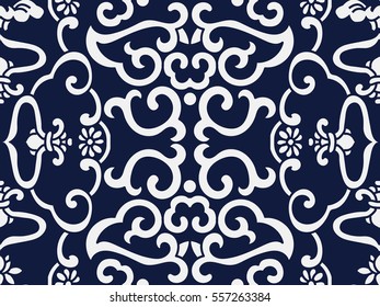 Seamless Blue Japanese Background Cross Spiral Frame Flower
