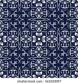 Seamless Blue Japanese Background Cross Spiral Curve Flower