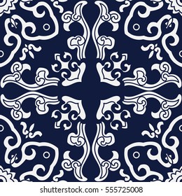 Seamless Blue Japanese Background Curve Spiral Cross Kaleidoscope