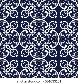 Seamless Blue Japanese Background Round Curve Cross Frame Flower