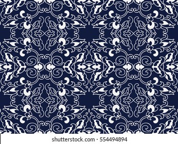 Seamless Blue Japanese Background Spiral Curve Cross Kaleidoscope