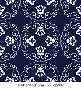 Seamless Blue Japanese Background Spiral Cross Chain Flower