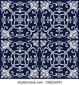 Seamless Blue Japanese Background Spiral Cross Frame Flower