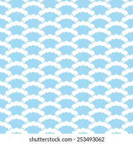 Seamless blue japanese clouds waves pattern vector