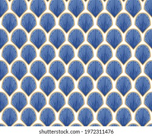 Seamless blue Japanese Flower Fan Vector Seamless Pattern.Fish scales seamless vector pattern.