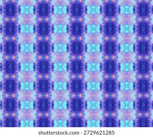 Padrão abstrato caleidoscópio azul sem costura com simetria suave, fundo geométrico decorativo, textura digital calmante, design ornamental repetitivo.