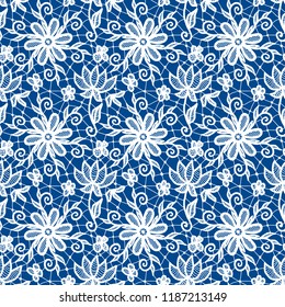 Seamless blue lace background with floral pattern