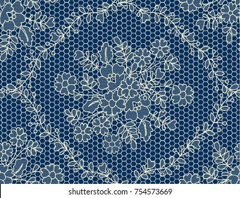 Seamless blue lace background with floral pattern