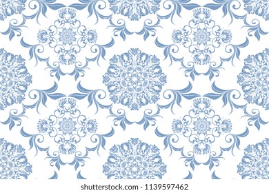 Seamless blue luxury floral pattern on background. Floral ornament on background. Luxurious wallpaper pattern. Trendy wallpaper pattern
