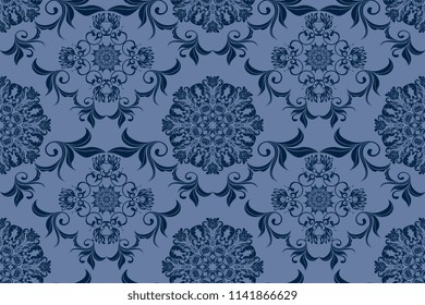 Seamless blue luxury floral pattern on background. Floral ornament on background. Luxurious wallpaper pattern. Trendy wallpaper pattern