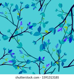 Seamless Blue Magnolia Flower Pattern  Vector Illustration EPS 10