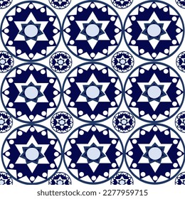 seamless blue mandala repeat pattern, replete image, design for fabric printing