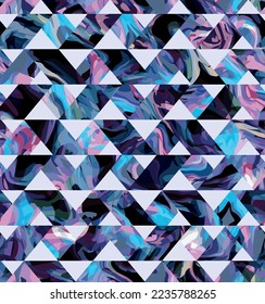 Seamless blue marbling geometric pattern. vector illustration. fashion, textile design, interior, wrapping, wall arts, fabric, activewear