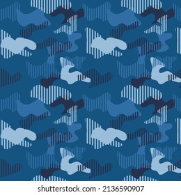 Seamless blue military camouflage pattern - Vector and illustration